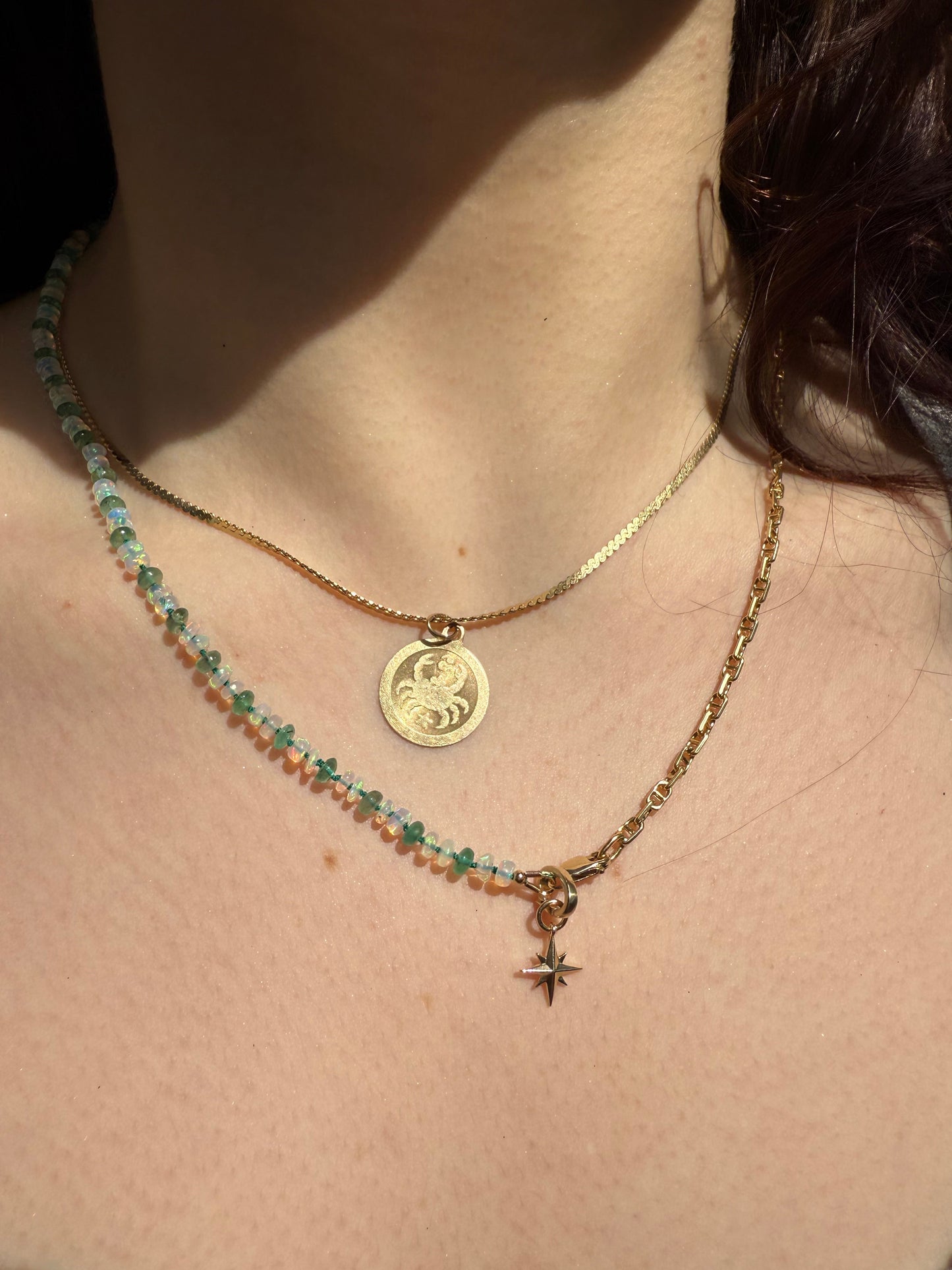 Gold Emerald and Opal Necklace