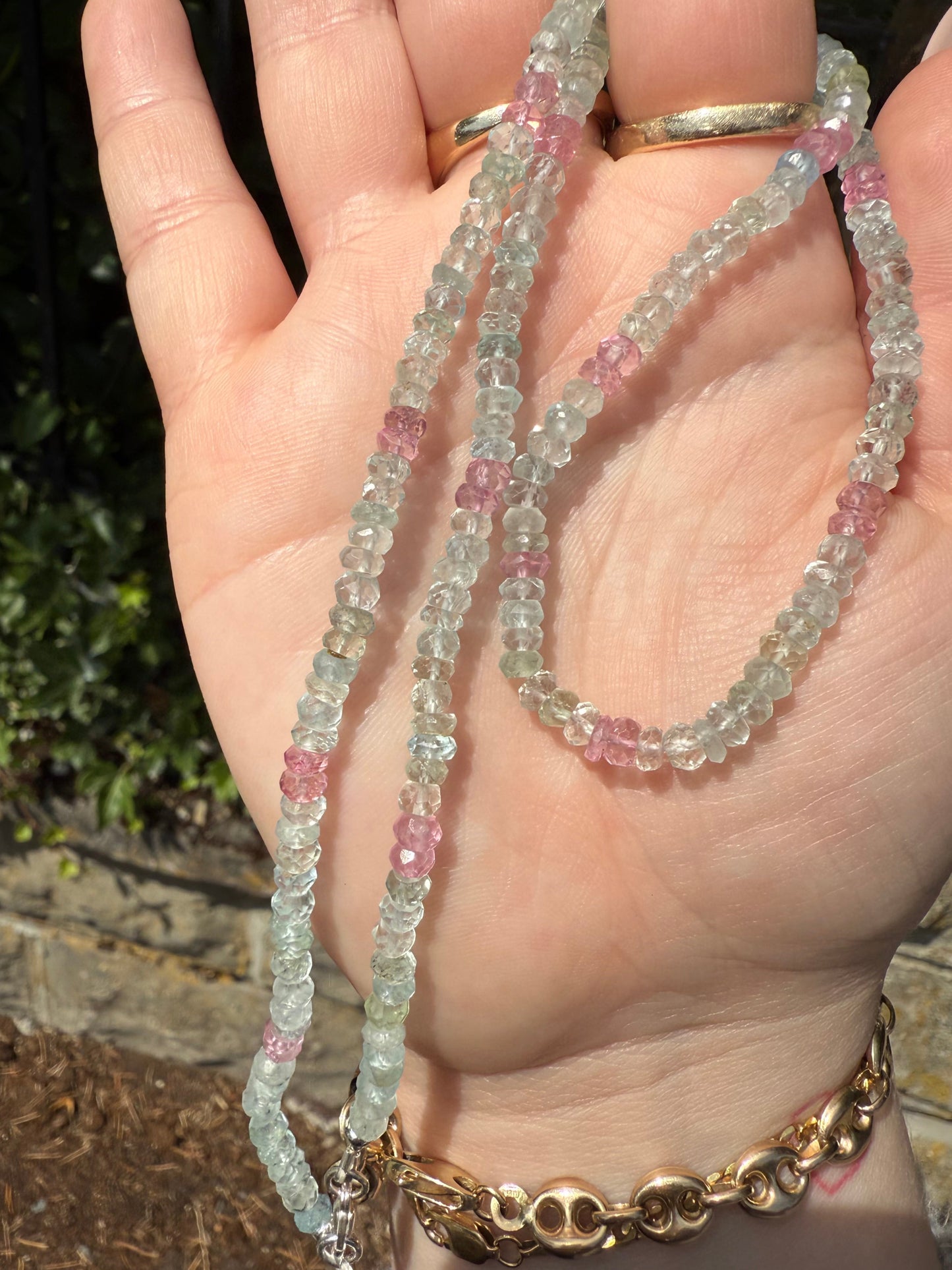 Silver, Aquamarine and Pink Beryl Necklace