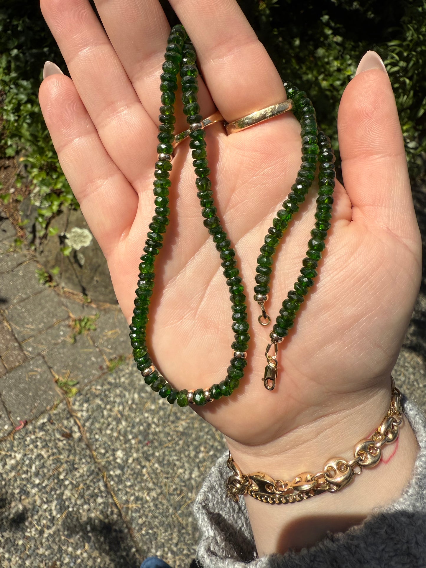 Chrome Diopside and Gold Necklace