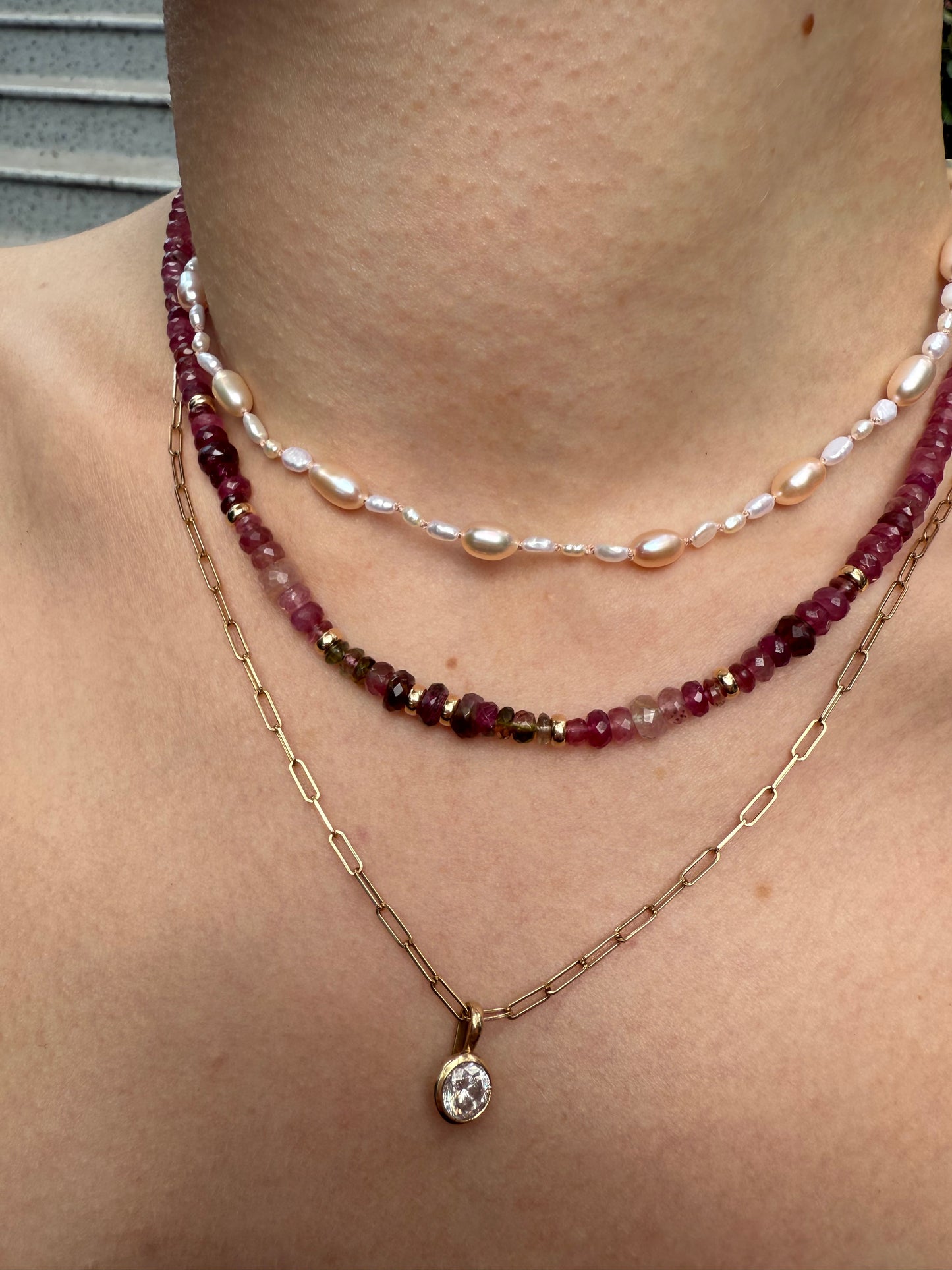 Freshwater pearl Choker with Peach Silk
