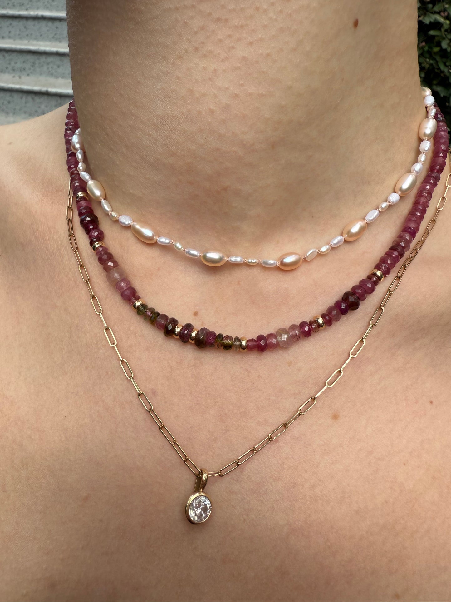 Gold Pink Tourmaline Necklace