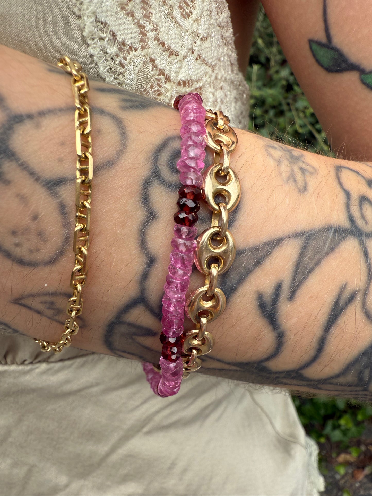 Pink Topaz and Garnet Bracelet