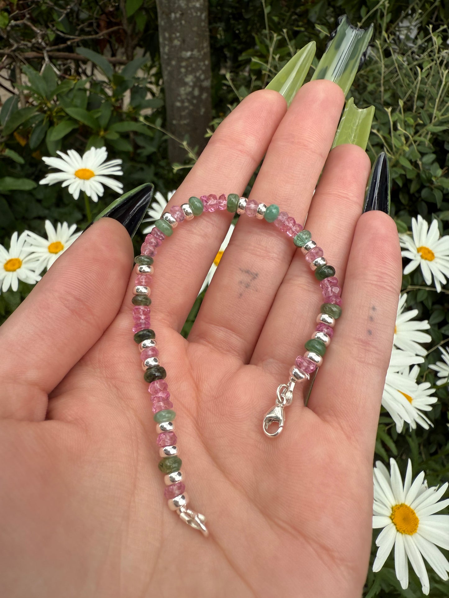 Pink Topaz and Emerald Bracelet