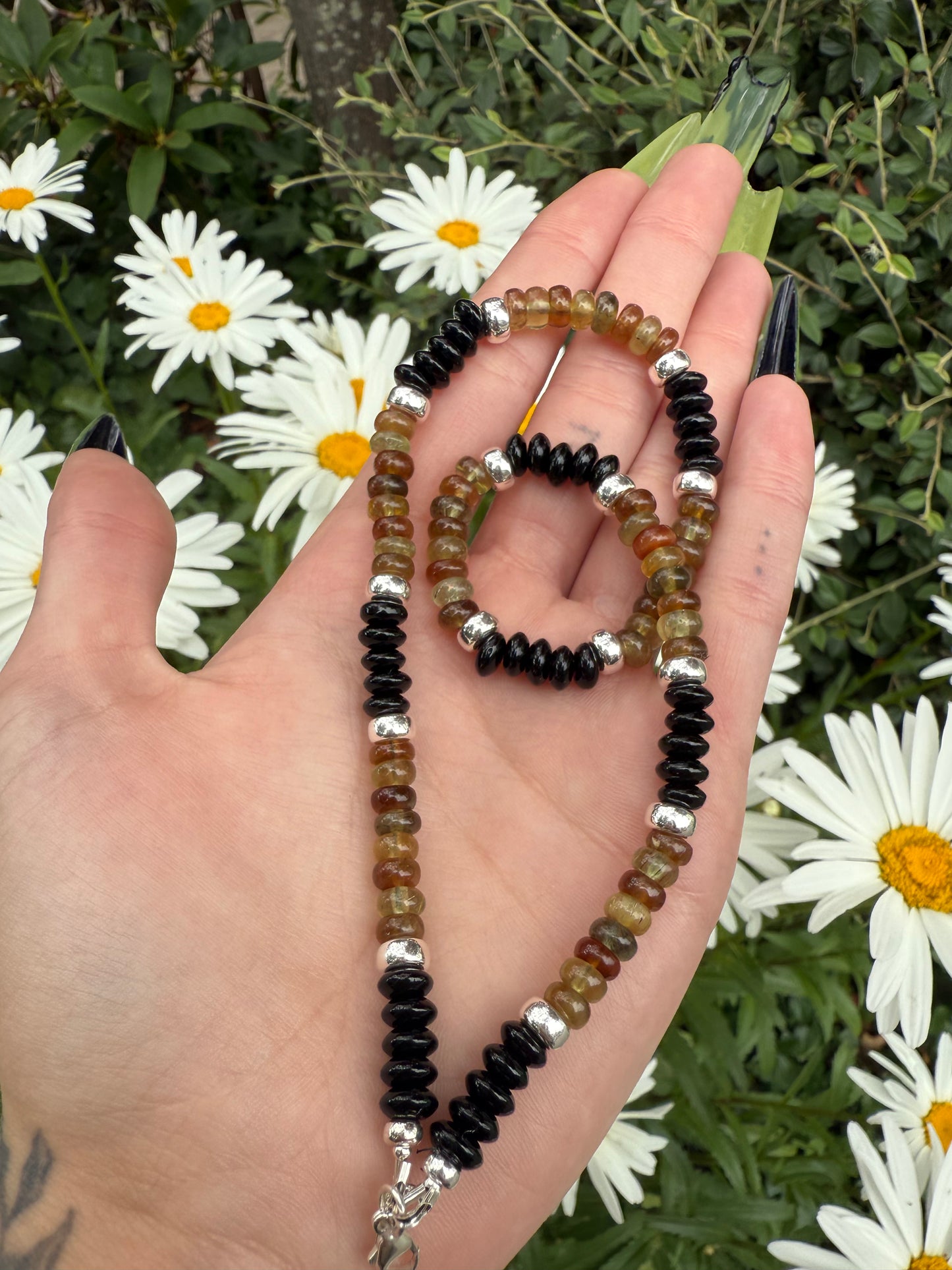 Black Onyx and Green Apatite Necklace