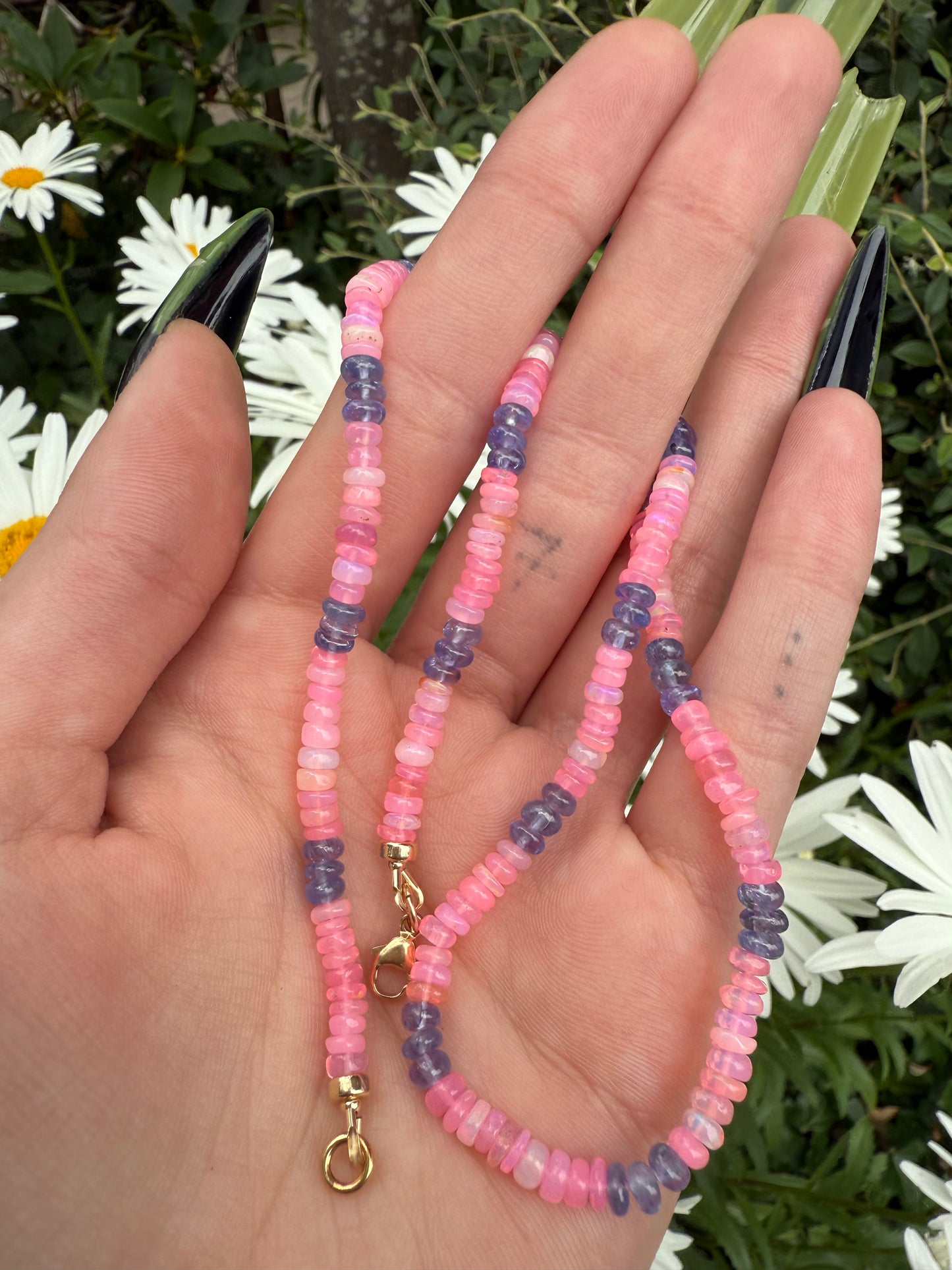 Pink Opal and Tanzanite Necklace
