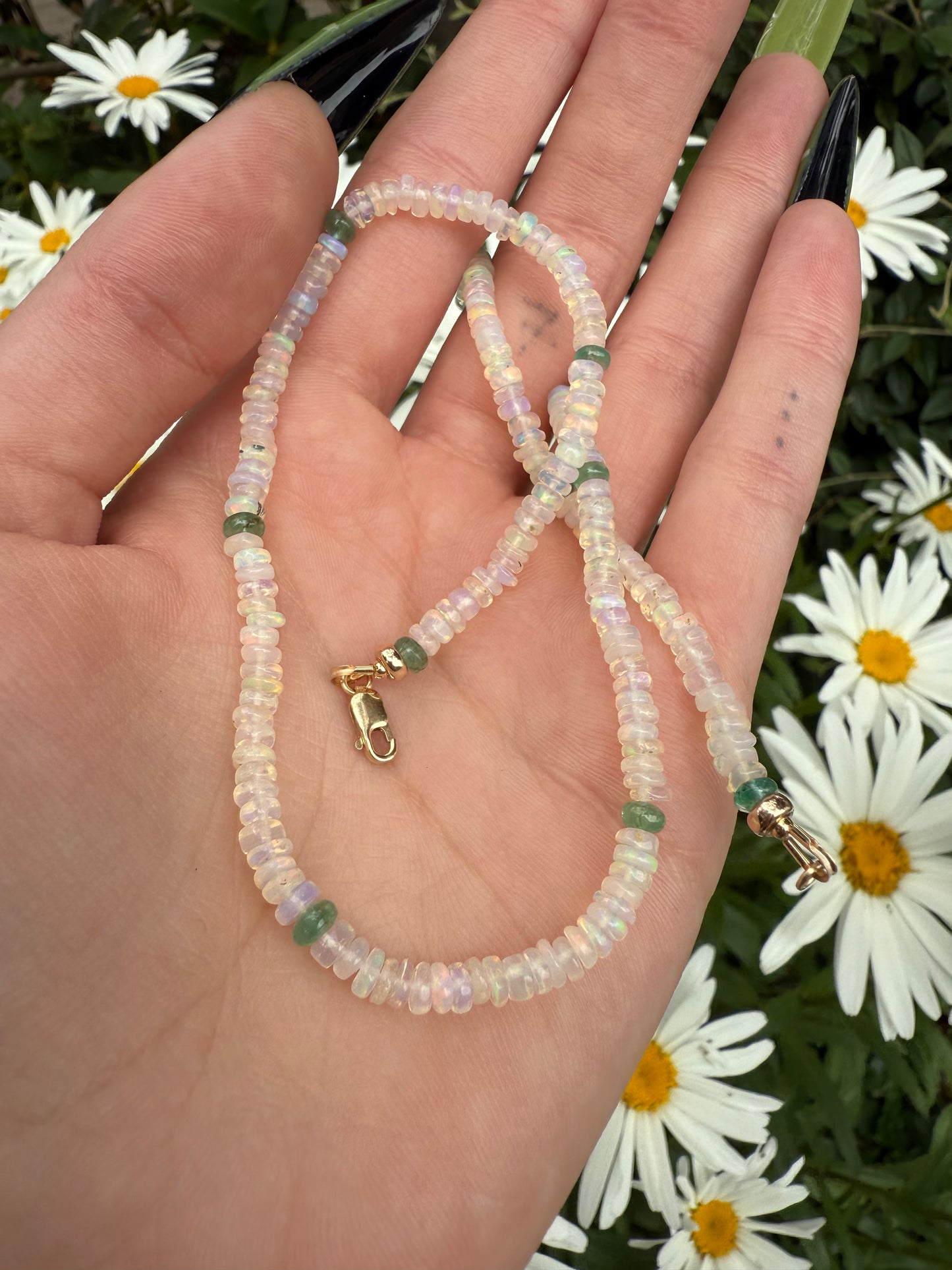 Emerald and Opal Station Necklace