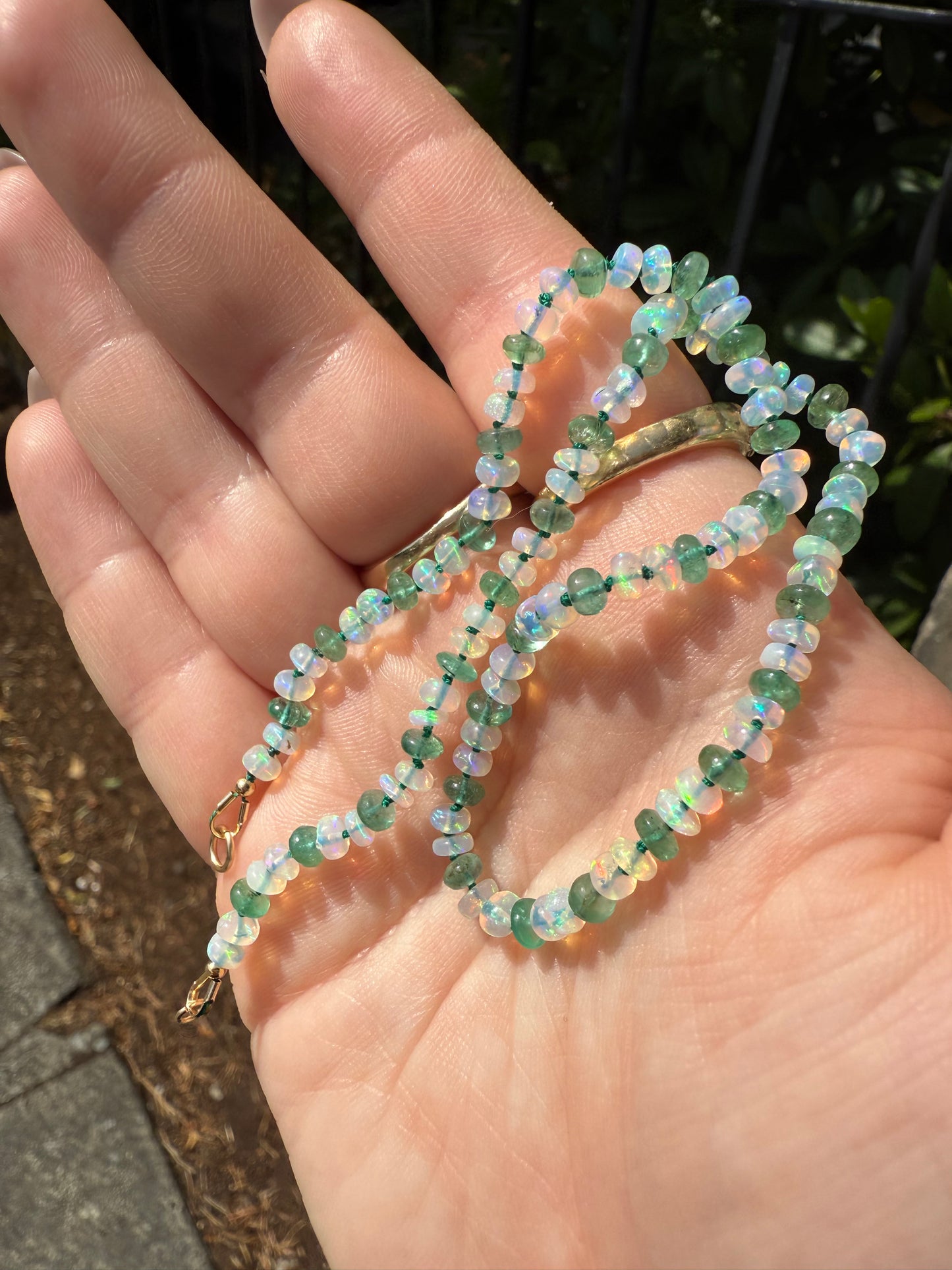 Gold Emerald and Opal Necklace