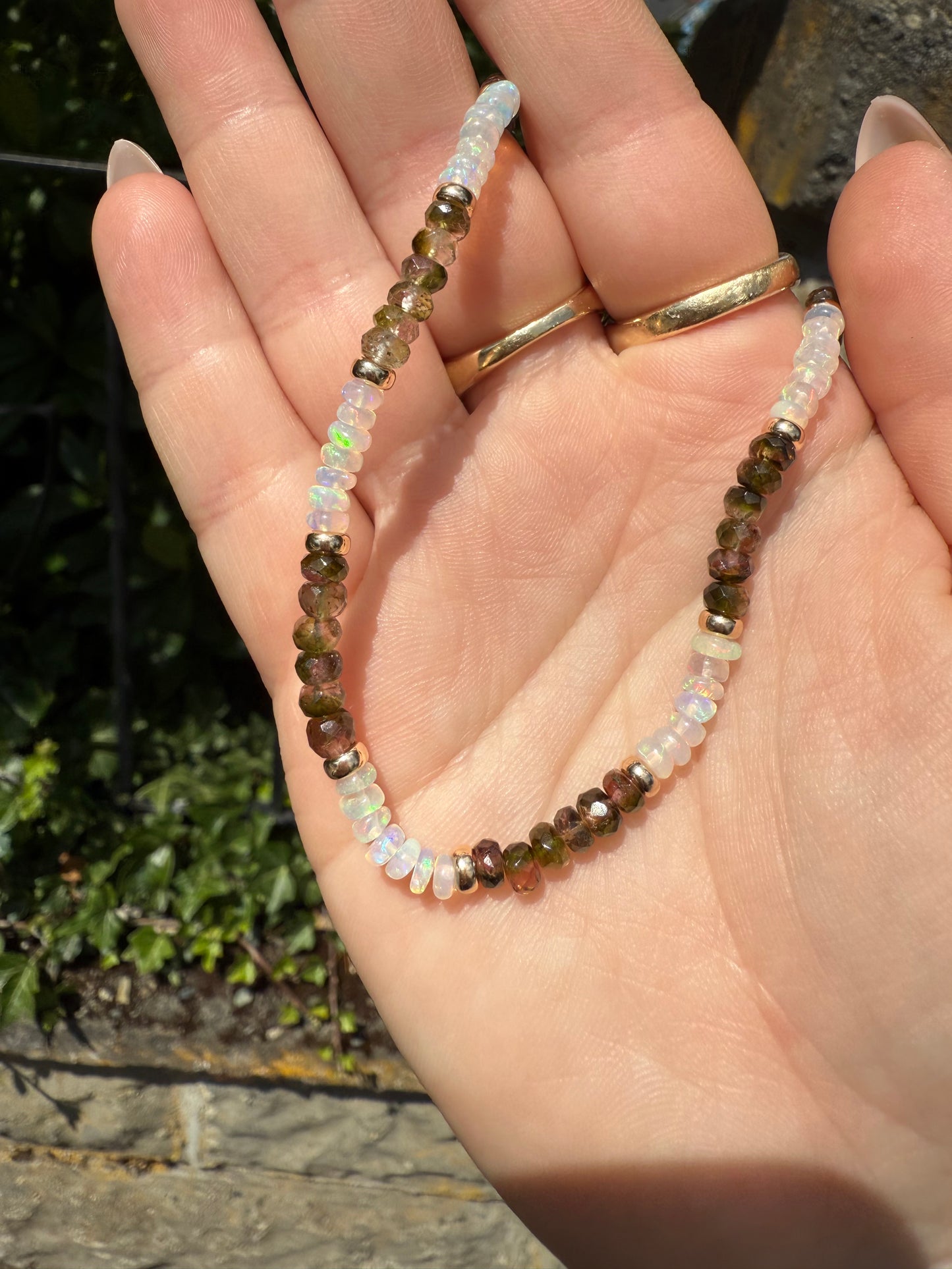 Gold Bicololoured Tourmaline and Opal Necklace