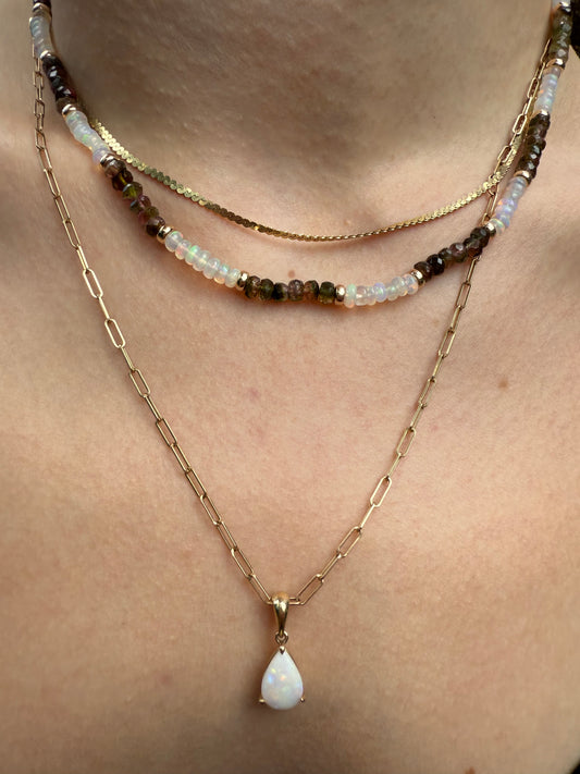 Gold Bicololoured Tourmaline and Opal Necklace