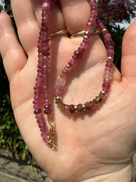 Gold Pink Tourmaline Necklace