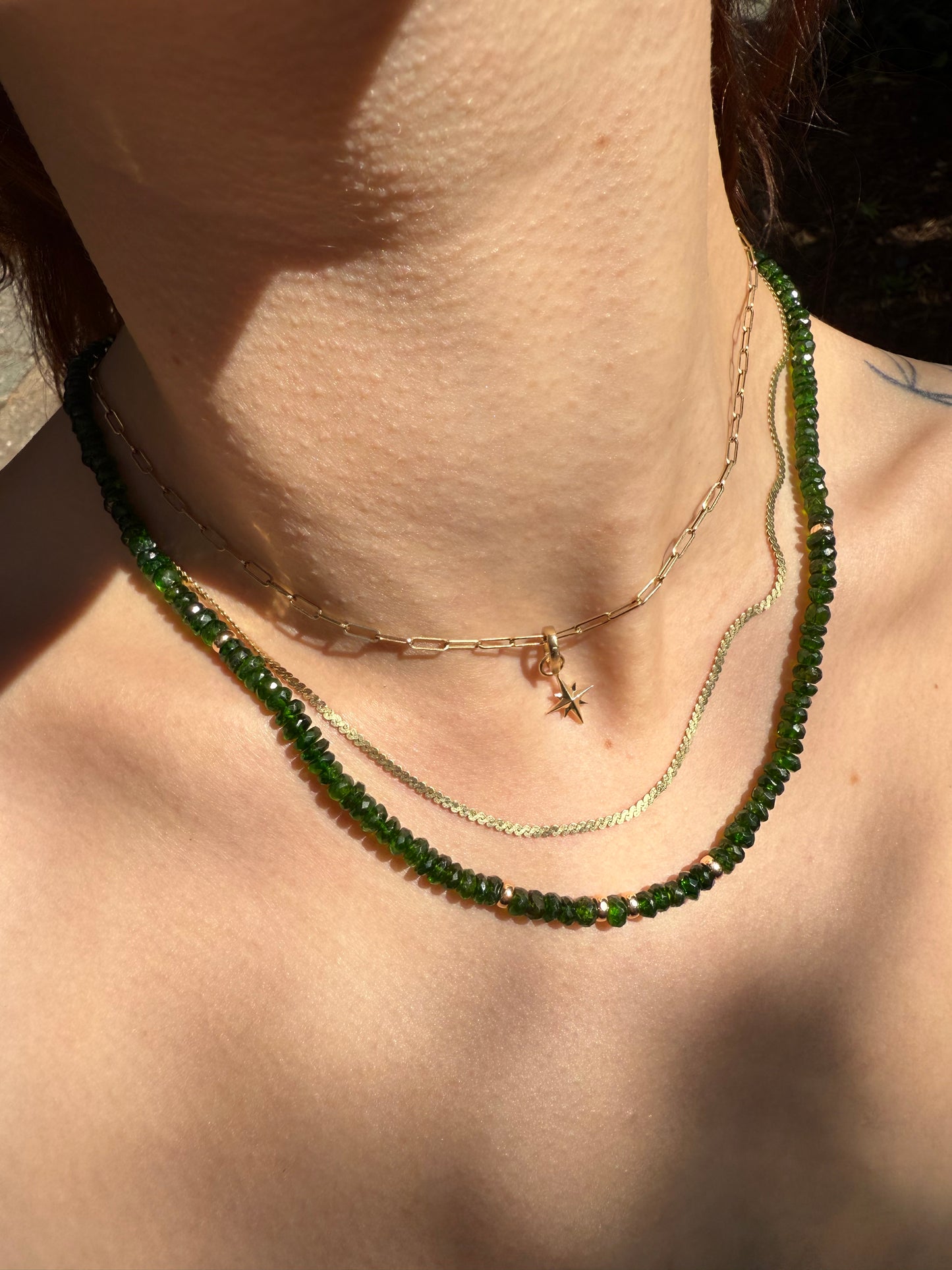 Chrome Diopside and Gold Necklace