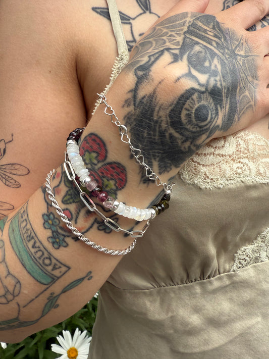 Moonstone Garnet & Tourmaline Bracelet