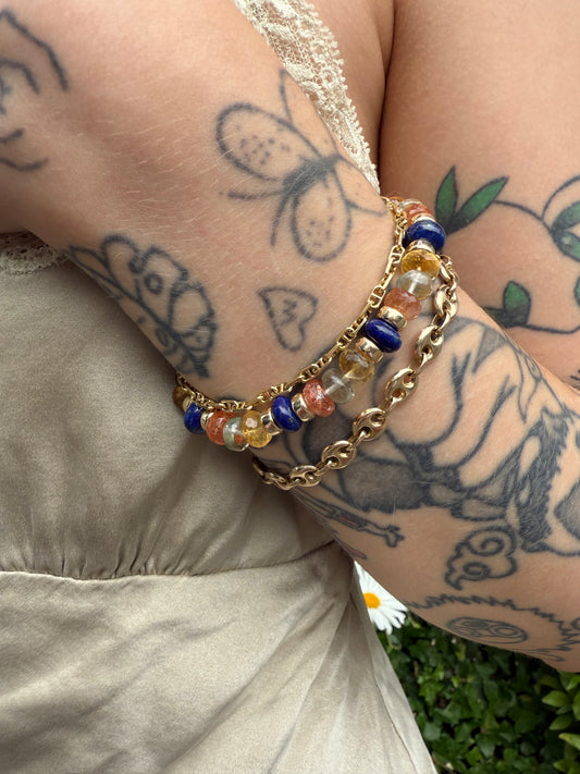 Lapis, Sunstone, Green Amethyst and Carnelian Bracelet