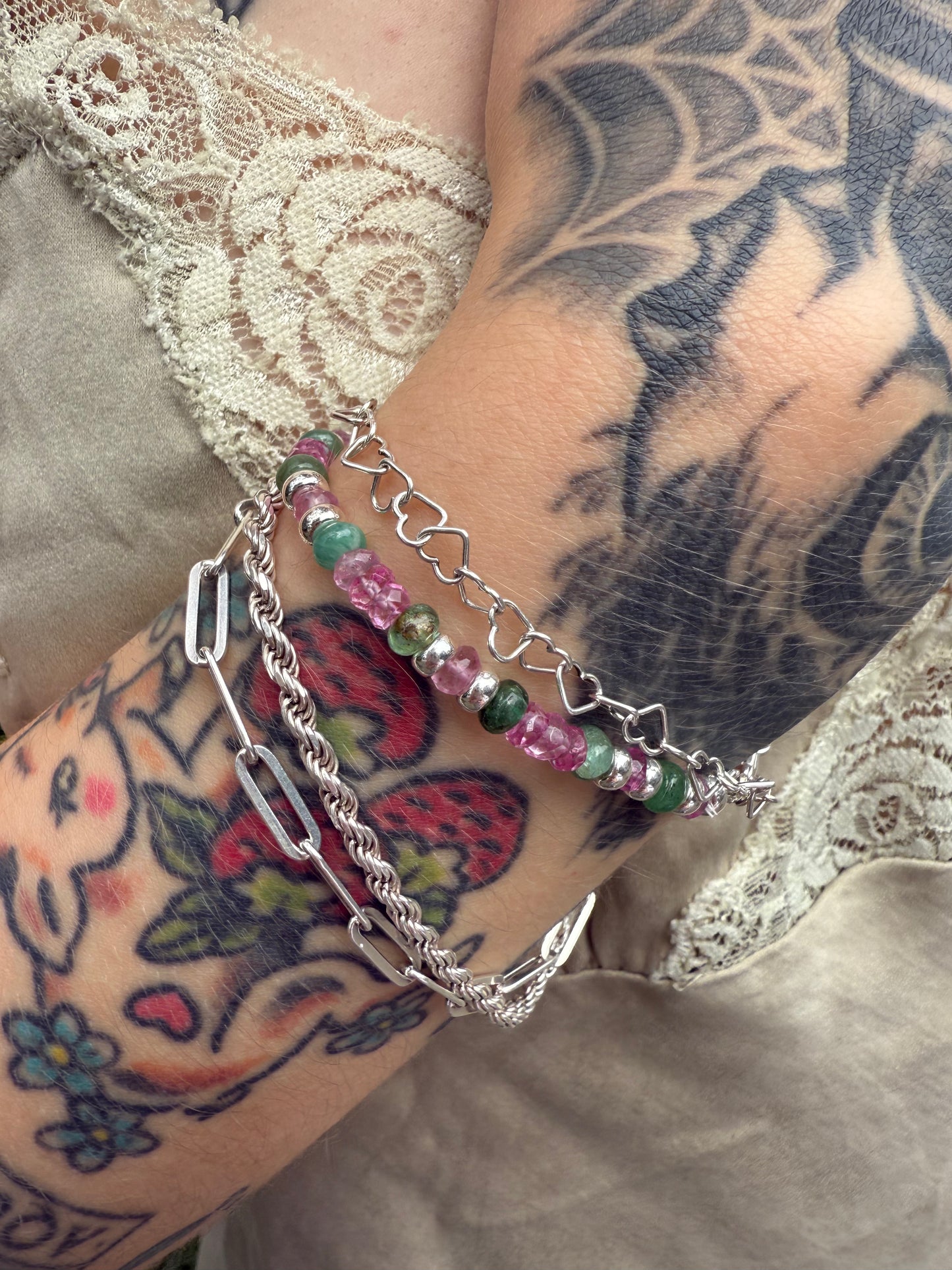 Pink Topaz and Emerald Bracelet