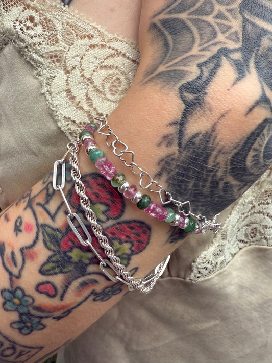 Pink Topaz and Emerald Bracelet