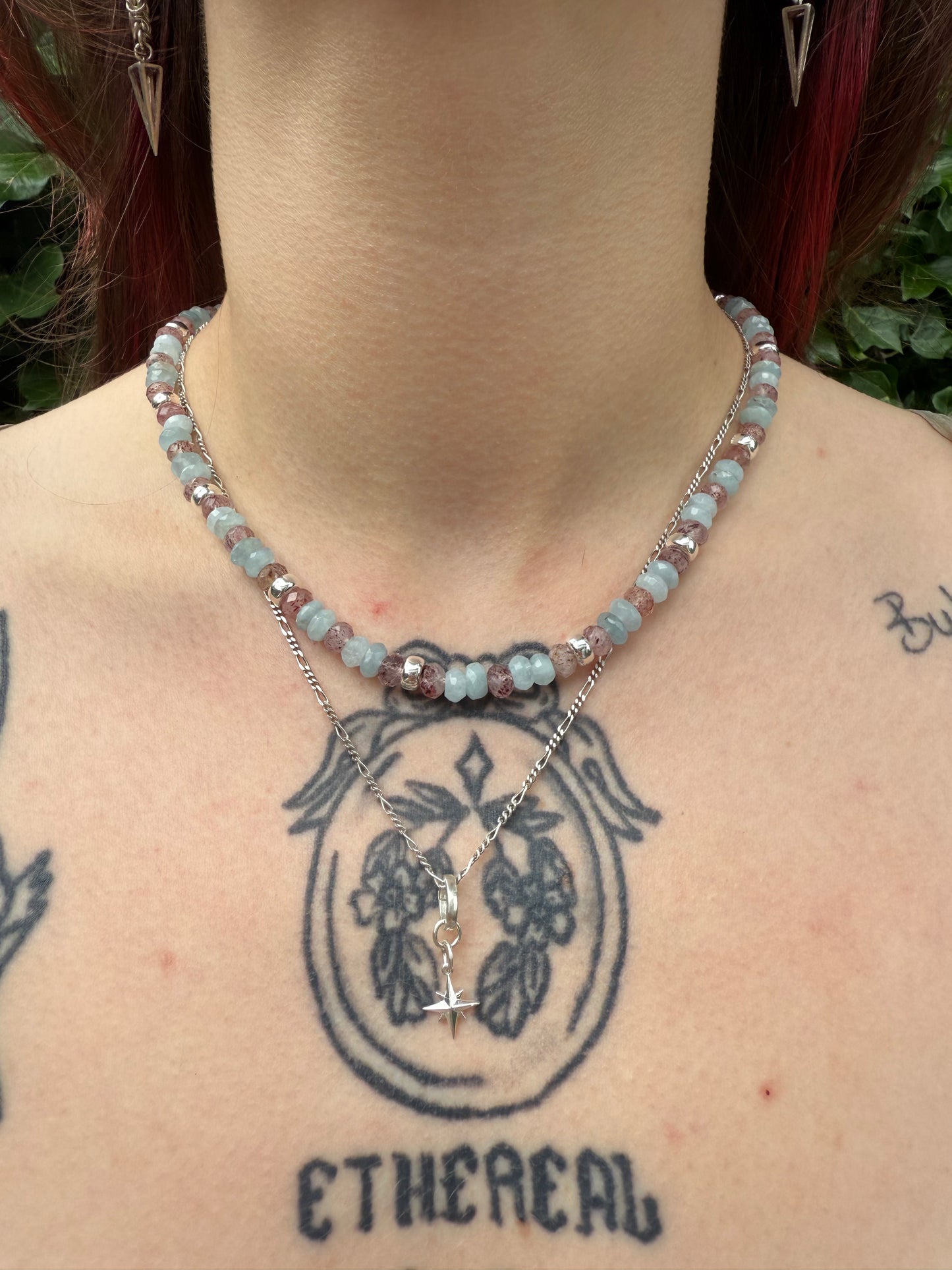 Aquamarine and Strawberry quartz necklace