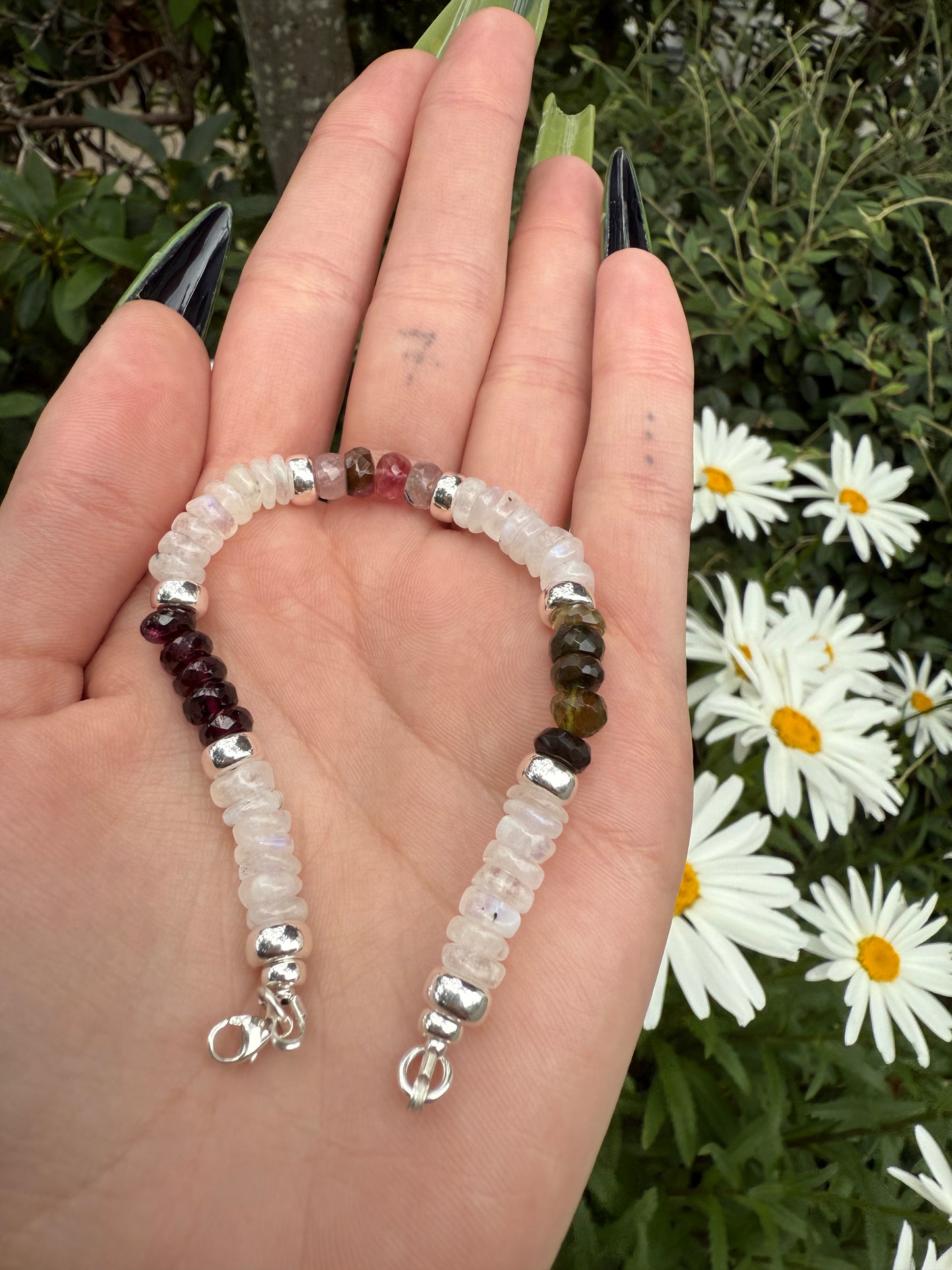 Moonstone Garnet & Tourmaline Bracelet