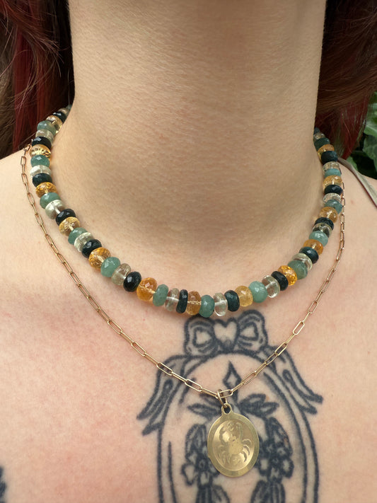 Citrine, Grandiderite and Green Amethyst Necklace