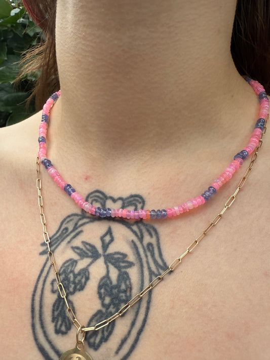 Pink Opal and Tanzanite Necklace