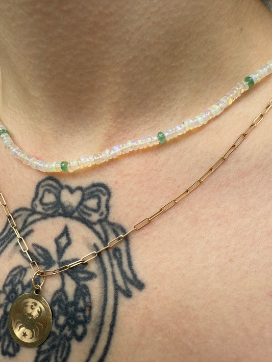 Emerald and Opal Station Necklace