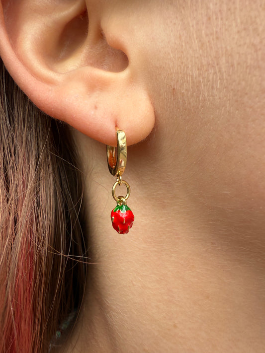 Strawberry Huggie Hoops