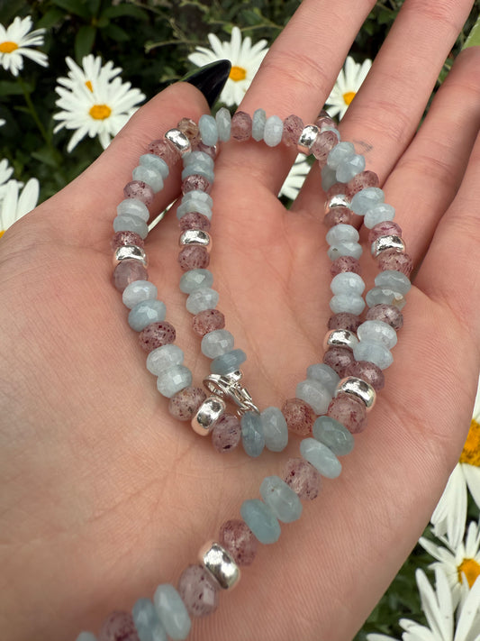 Aquamarine and Strawberry quartz necklace