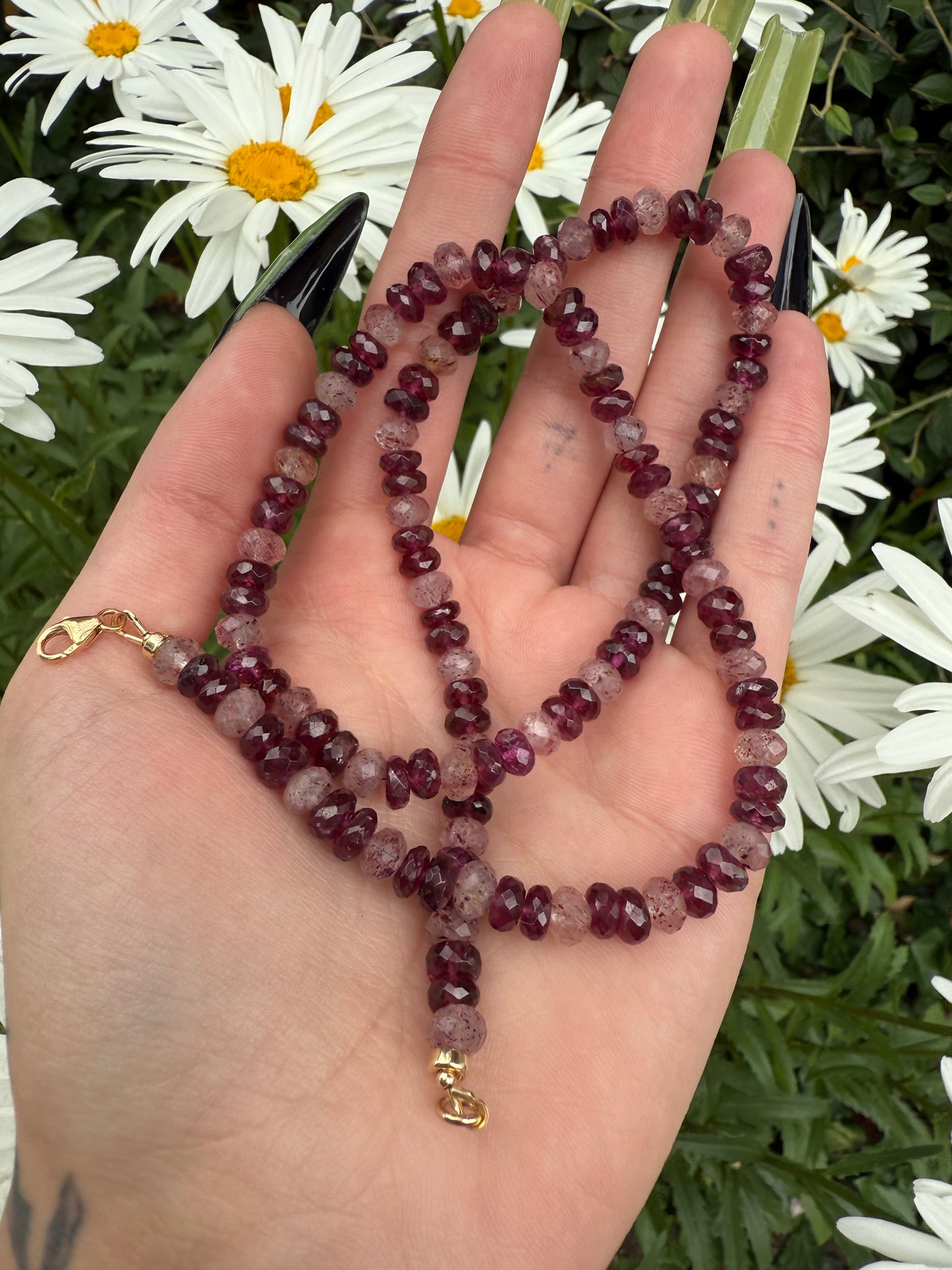 Rhodalite and Strawberry quartz necklace